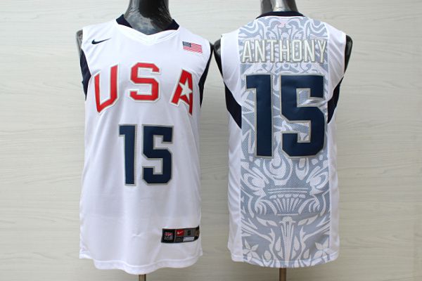 Men USA 15 Anthony White Stitched Nike NBA Jersey